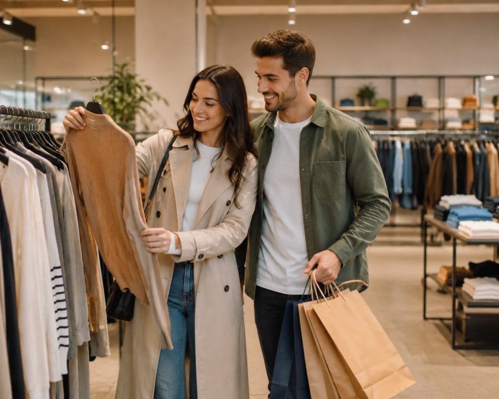 Pareja disfrutando de una sesión de personal shopper en Barcelona